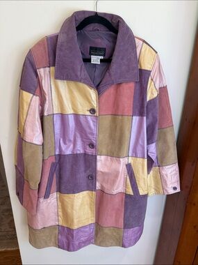 Vintage Via Accenti Patchwork Leather & Suede Purple & Multicolor Jacket, 1X